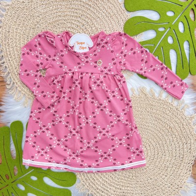Vestido Manga Longa Mini Flores e Colete de Pelinho - Rose